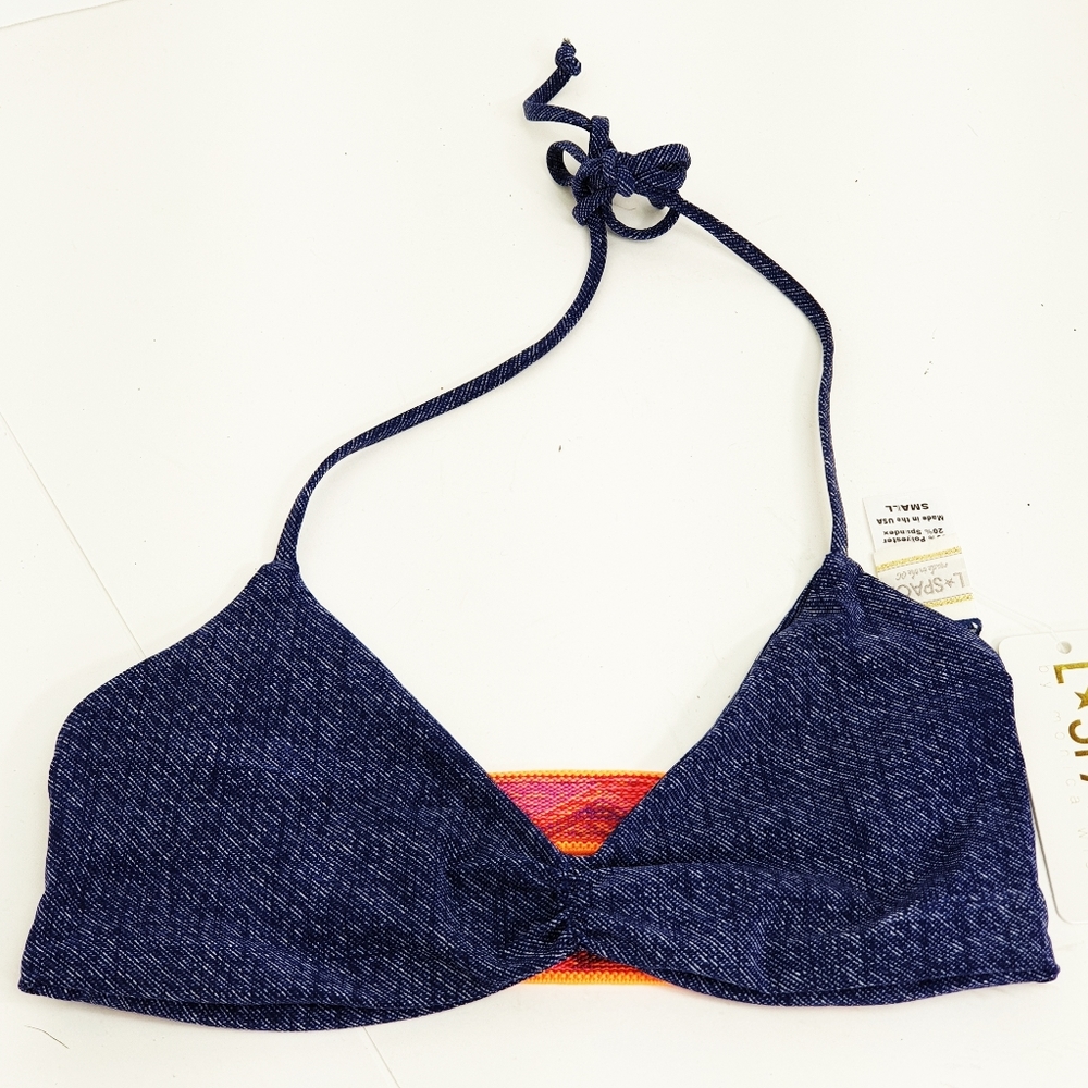 L* Space By Monica Wise Night tribe Double trouble Blue Bikini Top small